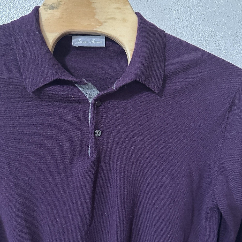 Toscano Firenze Polo Sweater 100% Merino Wool Made In Italy Men's XXL Purple - Picture 2 of 5